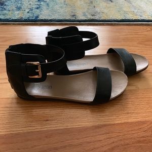 Black leather strap sandals